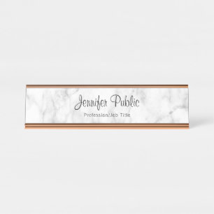 Porte-nom Pour Bureau Rose Marbre blanc or élégant Modèle de script