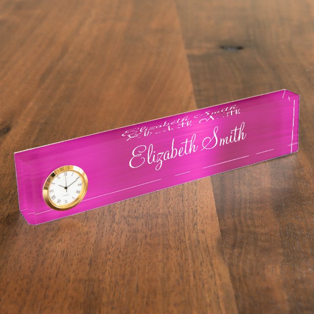 Porte-nom Pour Bureau Rose métallisé brillant (Taille)