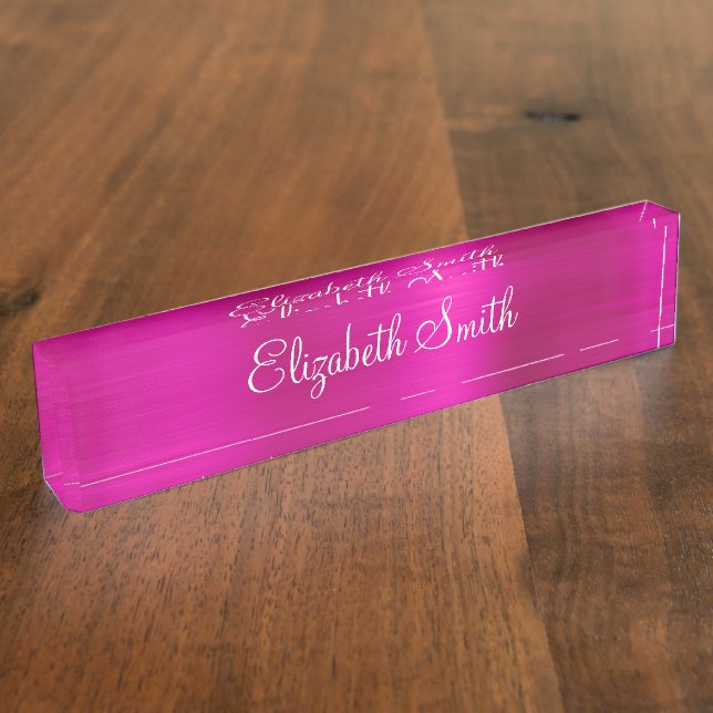 Porte-nom Pour Bureau Rose métallisé girly (Taille)