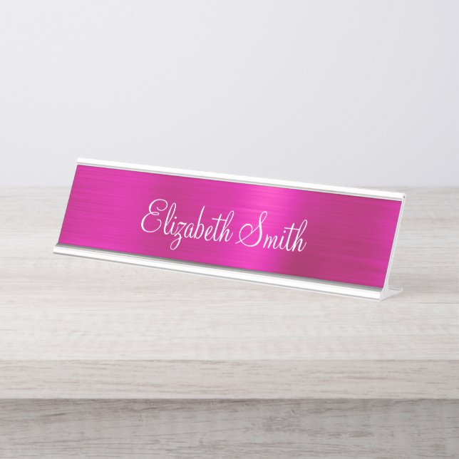 Porte-nom Pour Bureau Rose métallisé girly (Devant)