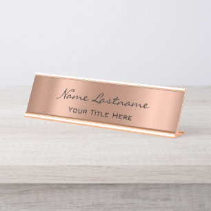 Porte-nom Pour Bureau Rose minimaliste en cuivre Gold Custom Élégant M