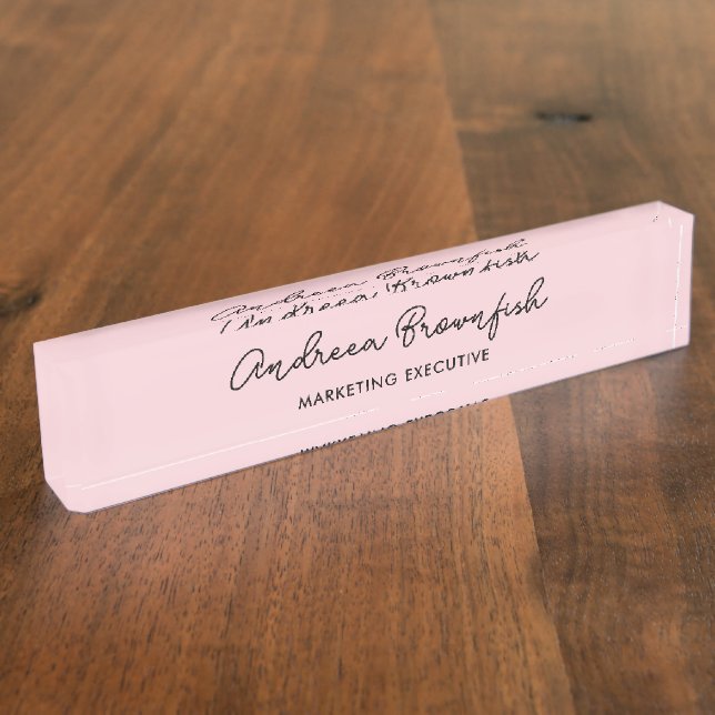 Porte-nom Pour Bureau Rose Pâle Assez Chic Avec Écriture Noire Bureau (Taille)