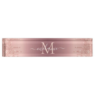Porte-nom Pour Bureau Rose Parties scintillant or Lettre personnalisée N
