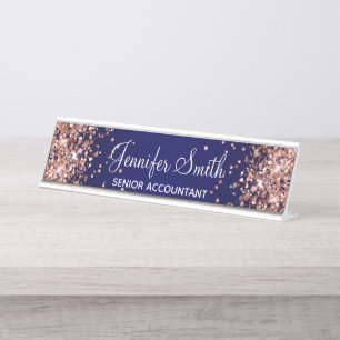Porte-nom Pour Bureau Rose Parties scintillant or Marine Blue Gradient