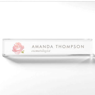 Porte-nom Pour Bureau Rose rose poudrée aquarelle chic