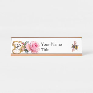 PORTE-NOM POUR BUREAU ROSE ROSE ROSE ROSE, MONOGRAMME HONEY BEE BEEKEEPE