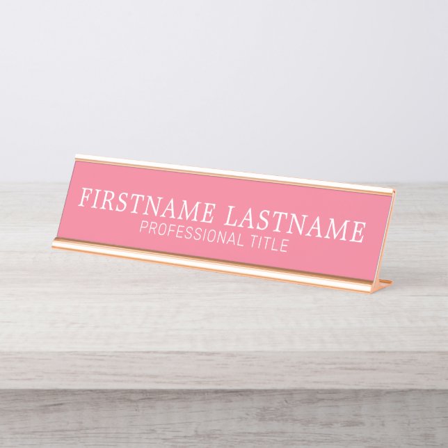 Porte-nom Pour Bureau Rose Simple Traditionnel Nom et Titre (Devant)