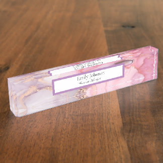 Porte-nom Pour Bureau rose, violet, marbre doré