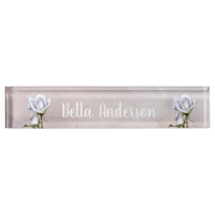 Porte-nom Pour Bureau Roses Blanches Floral Rustique Élégant Shabby Chic