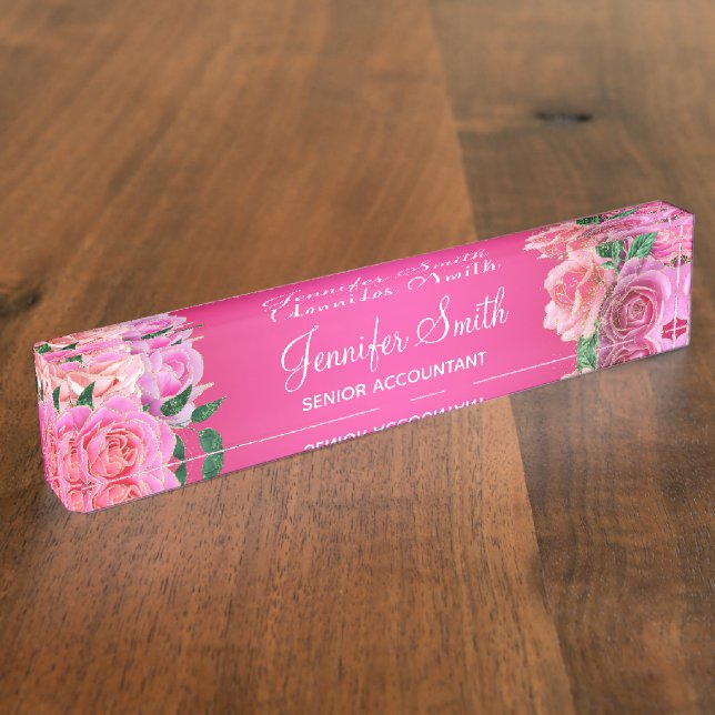 Porte-nom Pour Bureau Roses Glamour Rose Pâle Chaude (Taille)