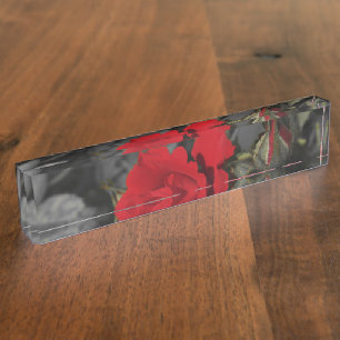 Porte-nom Pour Bureau roses rouges défilent sur gris foncé