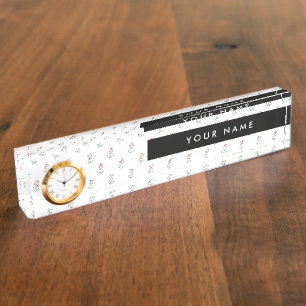 Porte-nom Pour Bureau Roses Rouges, Motif De Roses, Votre Nom