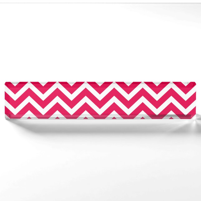 Porte-nom Pour Bureau Rouge à lèvres rose et blanc Chevron Zig Zag (Devant)
