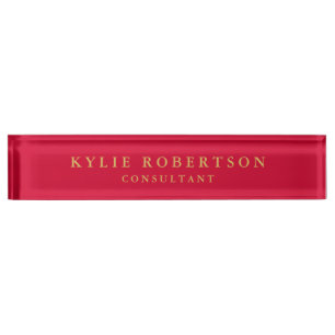 Porte-nom Pour Bureau Rouge Cerise & Or Couleurs Professionnel Tendance