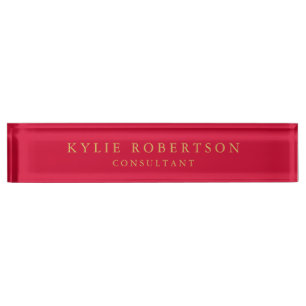 Porte-nom Pour Bureau Rouge Cerise & Or Couleurs Professionnel Tendance