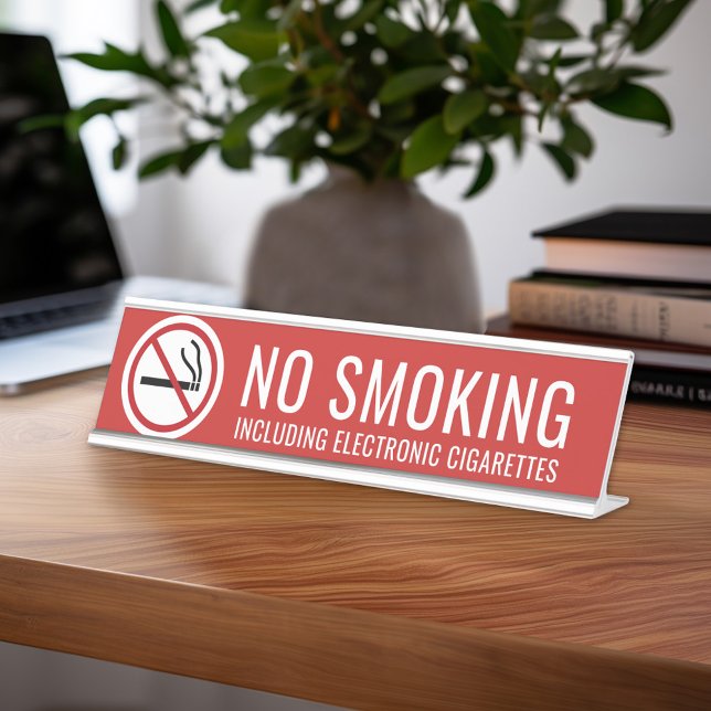Porte-nom Pour Bureau Rouge - Pas de Fumer Avertissement Cigarettes élec (Custom Nameplate - no Smoking Office Sign)
