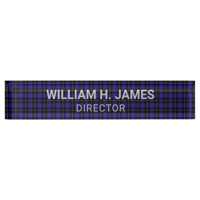 Porte-nom Pour Bureau Royal Blue Black Plaid (Devant)