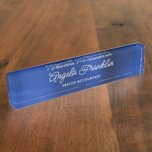 Porte-nom Pour Bureau Royal Navy Blue Faux Metallic Foil