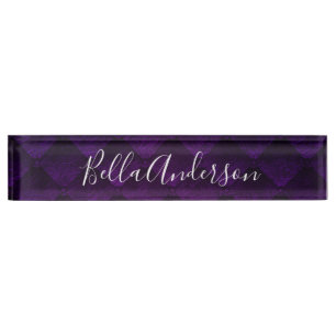 Porte-nom Pour Bureau Royal violet Quilé élégant chic moderne tendance