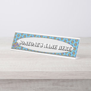 Porte-nom Pour Bureau Ruban de fleurs jaune bleu par Kenneth Yoncich