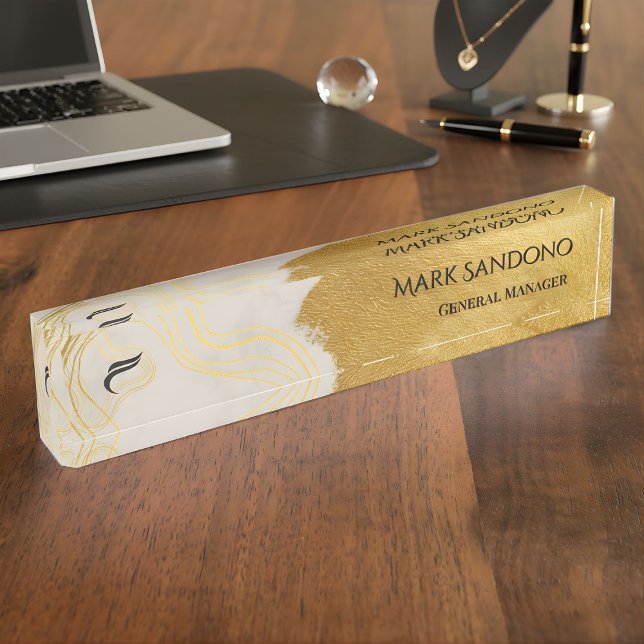 Porte-nom Pour Bureau Ruban doré abstrait de luxe bijoux élégants  (Créateur téléchargé)