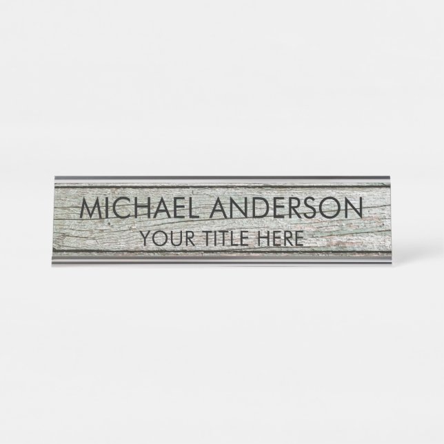 Porte-nom Pour Bureau Rustic Wood Custom  (Devant)