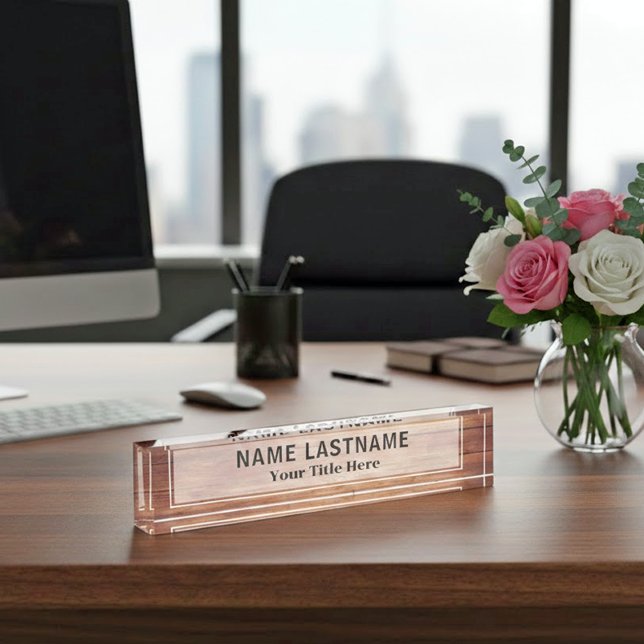 Porte-nom Pour Bureau Rustic Wood Executive | Custom Name and Title (Créateur téléchargé)