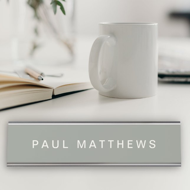 Porte-nom Pour Bureau Sage Green Modern Sleek Custom Ajouter Votre Nom (Créateur téléchargé)