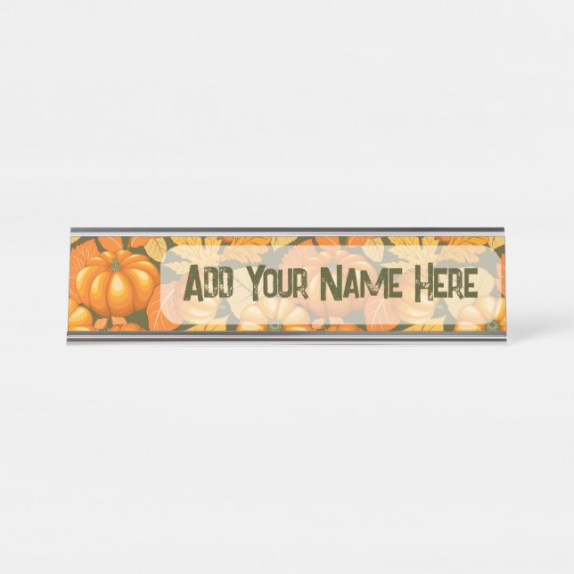 Porte-nom Pour Bureau Saison d'automne Halloween Citrouille Motif (Devant)
