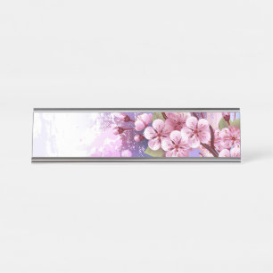 Porte-nom Pour Bureau Sakura rose sur la peinture Arrière - plan