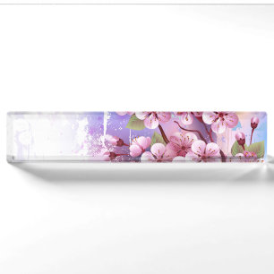 Porte-nom Pour Bureau Sakura rose sur la peinture Arrière - plan