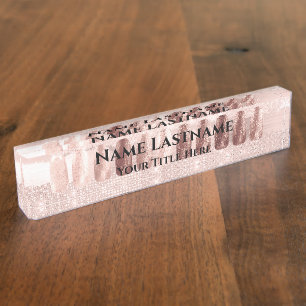 Porte-nom Pour Bureau Salon à ongles Artiste Rose Blush Elegant Custom 
