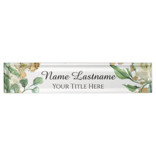 Porte-nom Pour Bureau Salon de beauté Artiste Rose Floral Mint Blanc