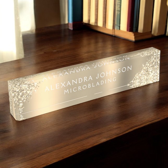 Porte-nom Pour Bureau Salon de Brows Parties scintillant or étincelante  (Créateur téléchargé)