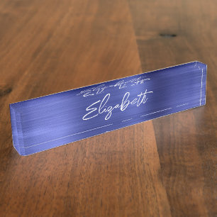 Porte-nom Pour Bureau Sapphire Blue Foil Moderne Bracelet Script