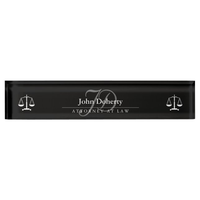 Porte-nom Pour Bureau Scales classiques de justice| Noir blanc (Devant)