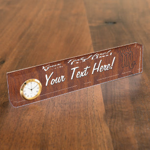 Porte-nom Pour Bureau Scorpio Zodiac dans le style mahogany