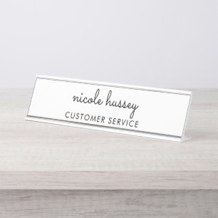 Porte-nom Pour Bureau Script blanc   Monogramme élégant minimaliste mode