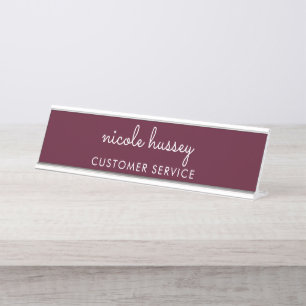 Porte-nom Pour Bureau Script Bourgogne Monogramme moderne élégant