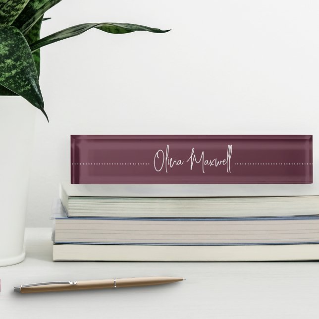 Porte-nom Pour Bureau Script Cursif À Croquis De Plum Bourgogne (Créateur téléchargé)