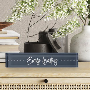 Porte-nom Pour Bureau Script cursif à croquis marine et blanc
