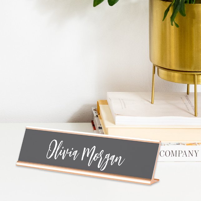 Porte-nom Pour Bureau Script cursif à croquis noir et blanc (Créateur téléchargé)