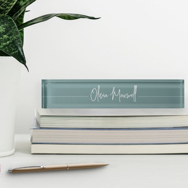 Porte-nom Pour Bureau Script cursif à croquis Turquoise Dusty (Créateur téléchargé)