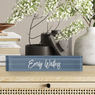 Porte-nom Pour Bureau Script Cursif En Bleu De Port