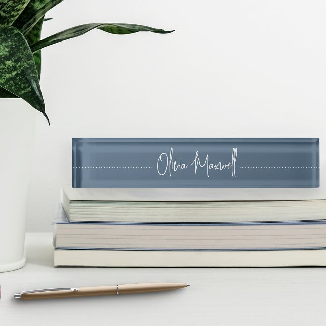 Porte-nom Pour Bureau Script Cursif En Bleu De Port (Créateur téléchargé)