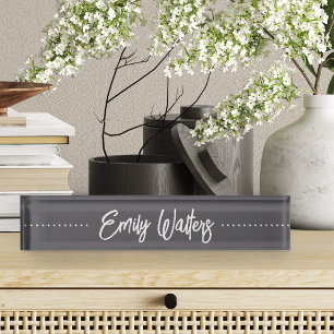 Porte-nom Pour Bureau Script cursif esquissé gris et blanc