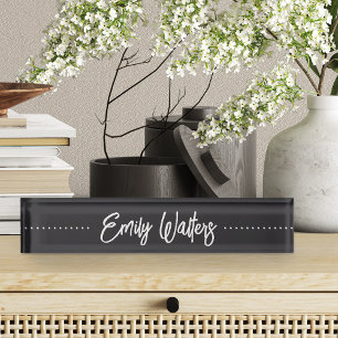 Porte-nom Pour Bureau Script cursif esquissé noir et blanc