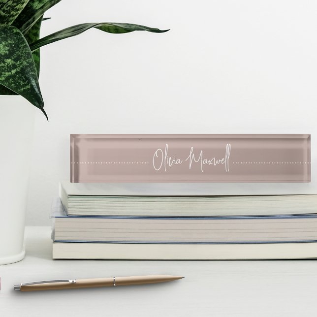 Porte-nom Pour Bureau Script cursif Pink Taupe (Créateur téléchargé)