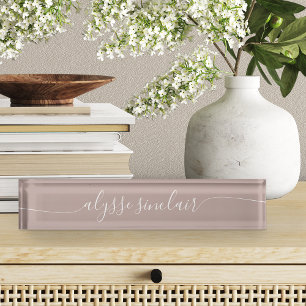 Porte-nom Pour Bureau Script de calligraphie élégante de rose Taupe