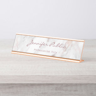 Porte-nom Pour Bureau Script de calligraphie Rose élégant Marbre d'or mo